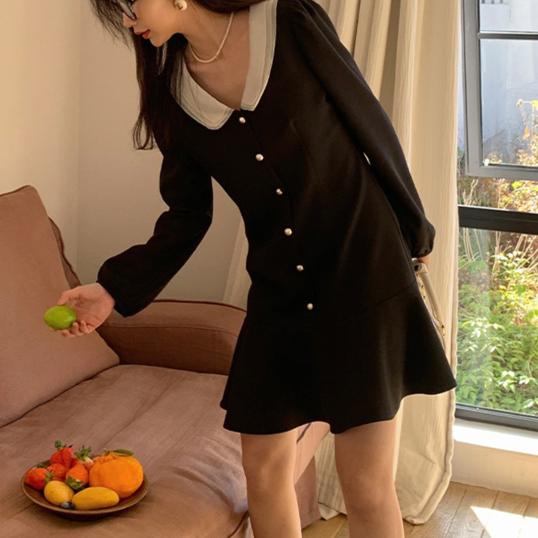 front button ruffle dress lf3011