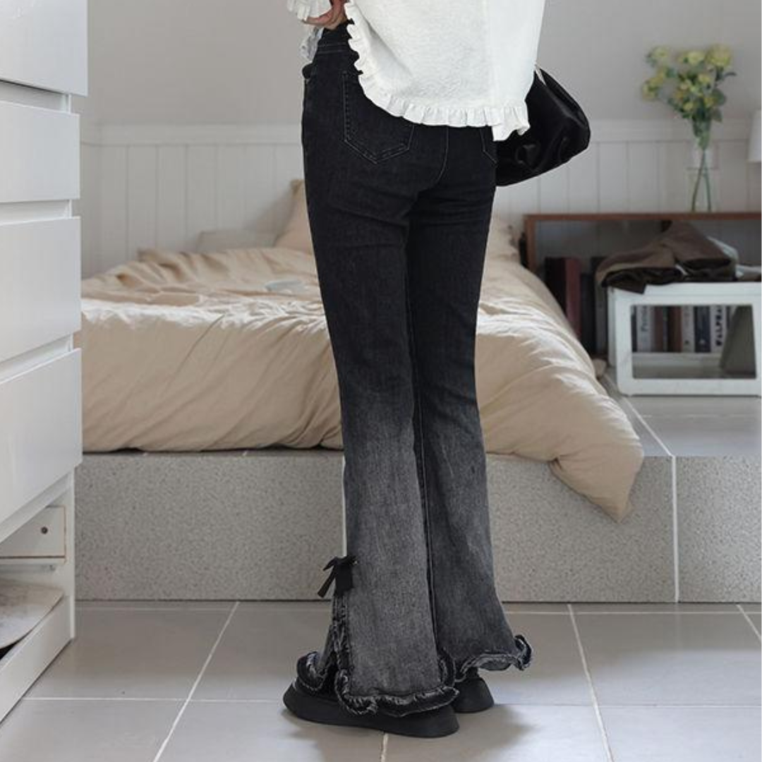 ribbon slit frill gradation denim pants lf2543
