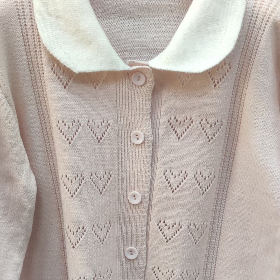 round collar heart pattern cardigan lf2940