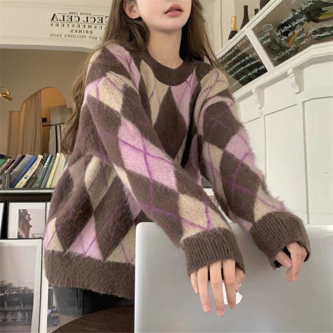 diamond check sweater lf2666