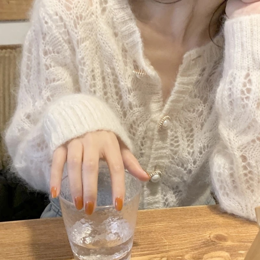 pearl button crochet knit cardigan lf2569