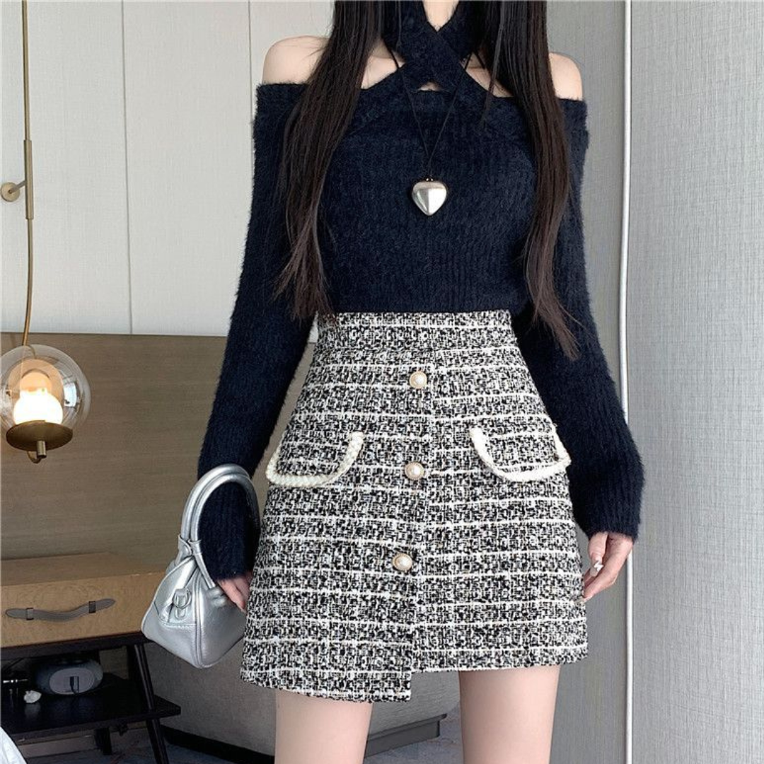 【Ranking14位】Tweed front pocket miniskirt lf2700