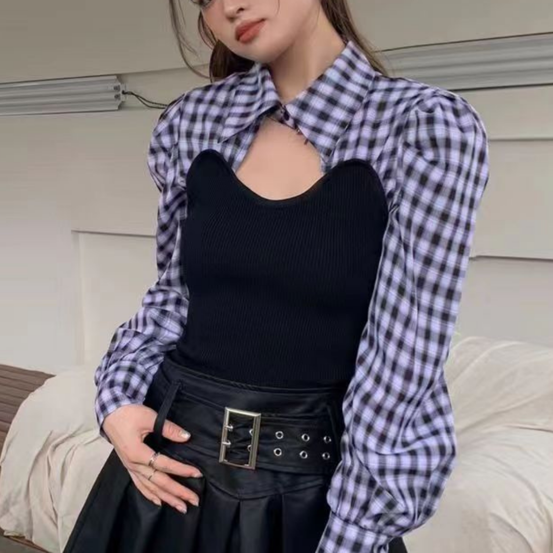 faux gingham shirt lf2673