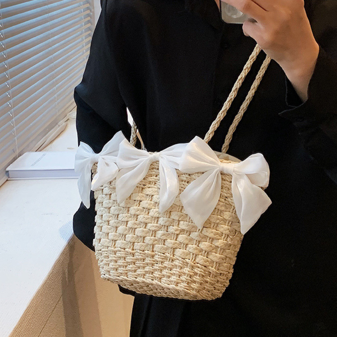 satin ribbon straw bag lf3246