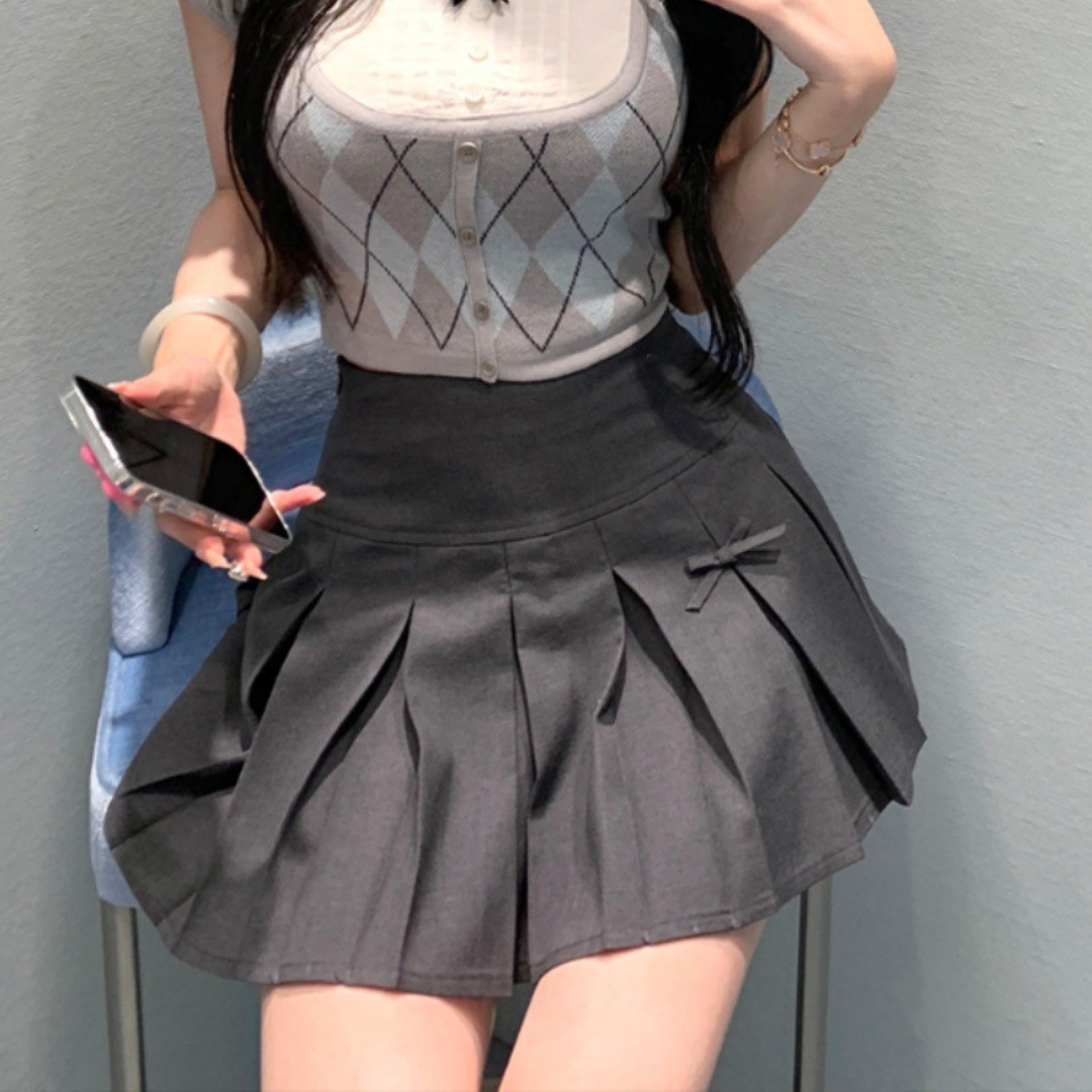 mini ribbon box pleats skirt lf2525
