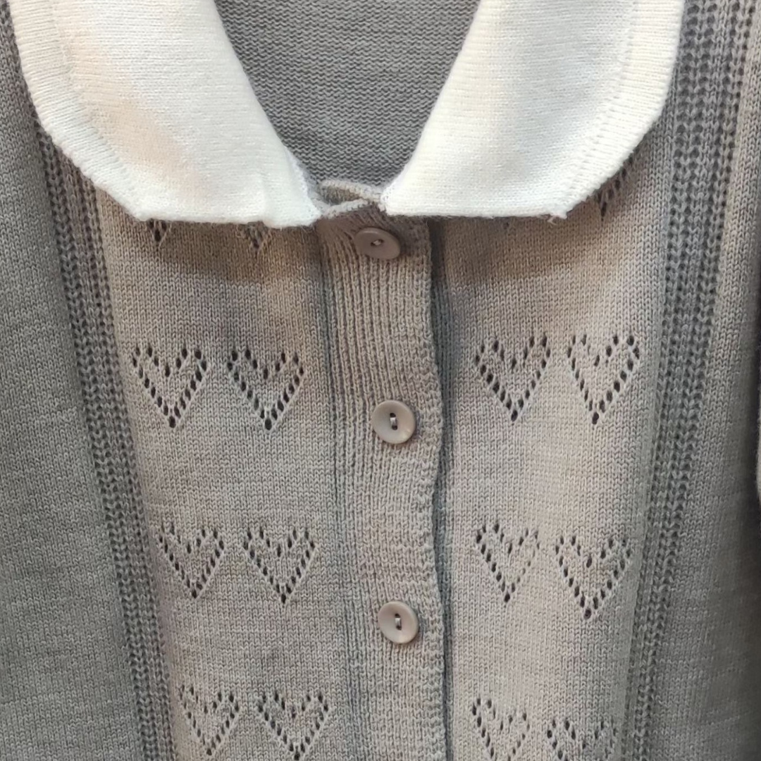 round collar heart pattern cardigan lf2940