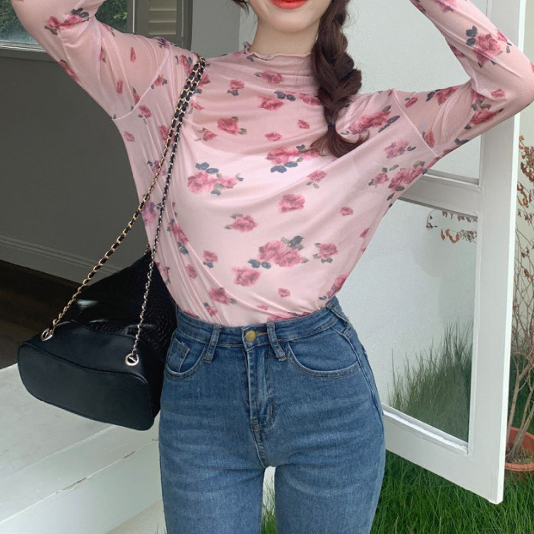 rose see-through top lf2716