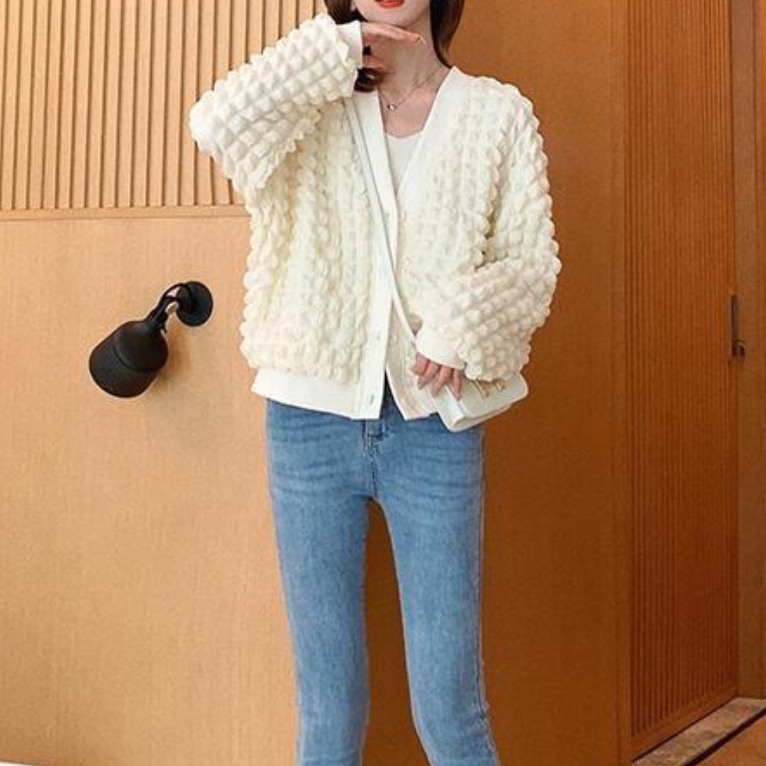 Puff fabric cardigan lf2691