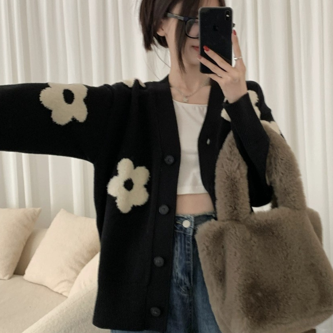 flower button sweater cardigan lf2648