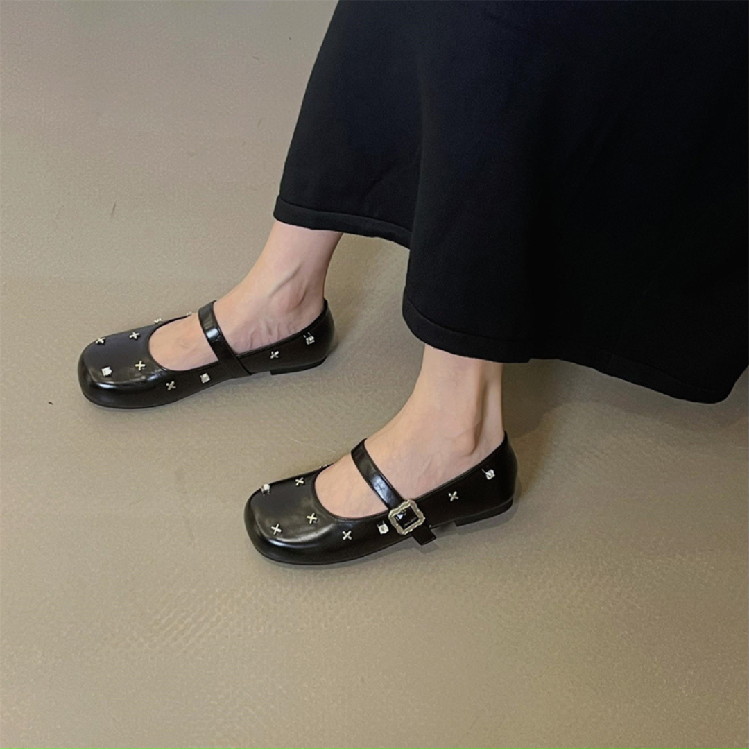 rhinestone leather shoes lf2651