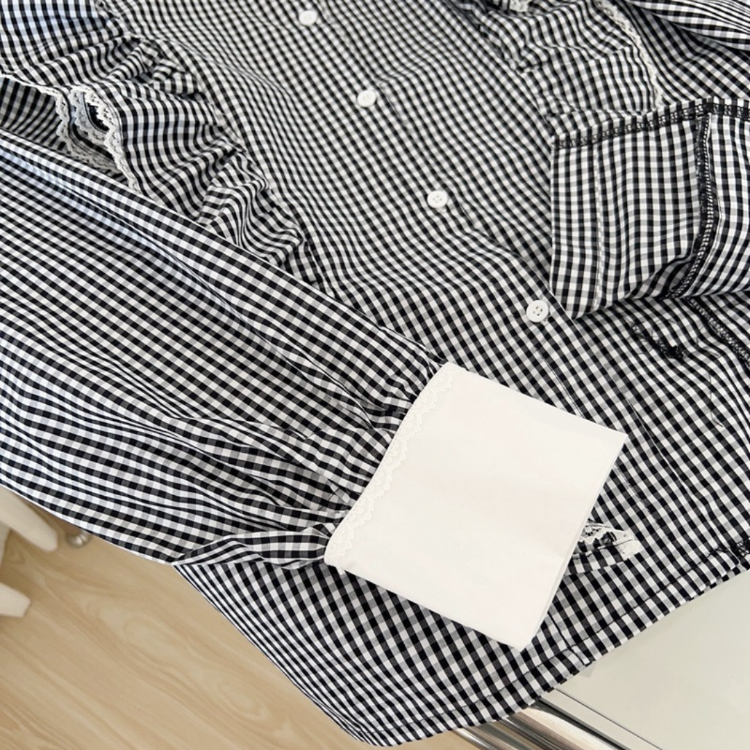 ginghamcheck frill french blouse lf2552