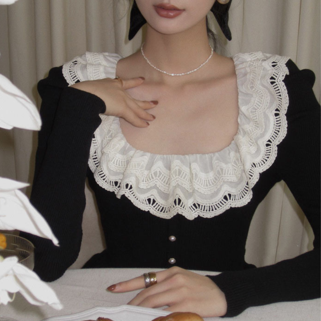 lace ruffle peplum sweater lf2721