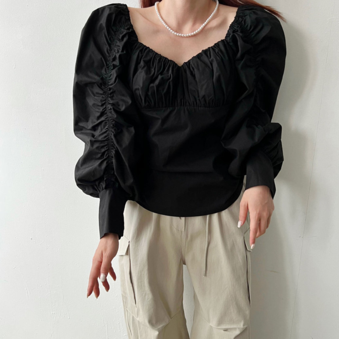 pleated puff sleeve shirt lf2696