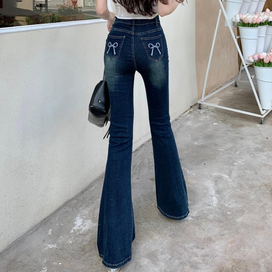 ribbon embroidery flare denim lf3234