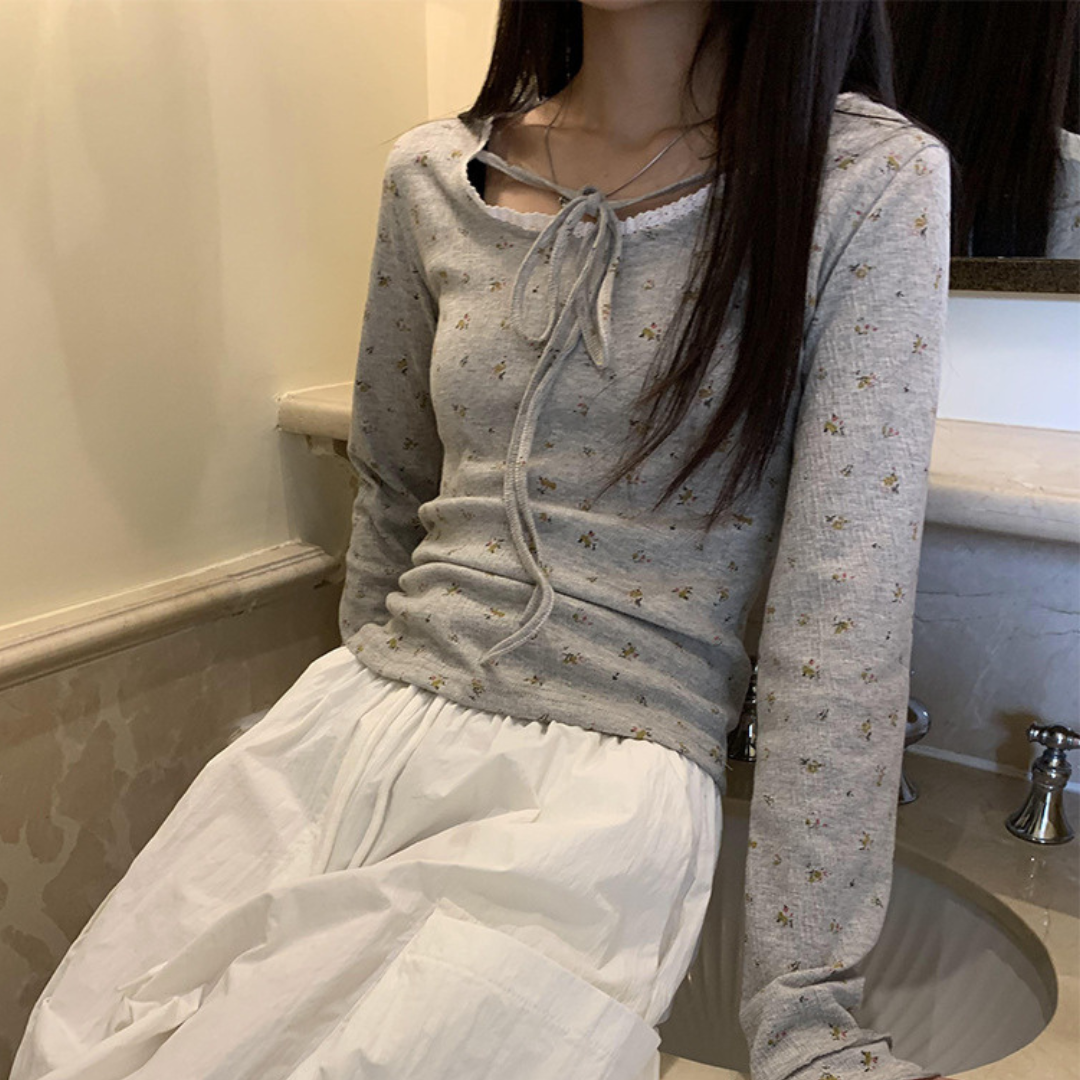 floral gray tops lf2949