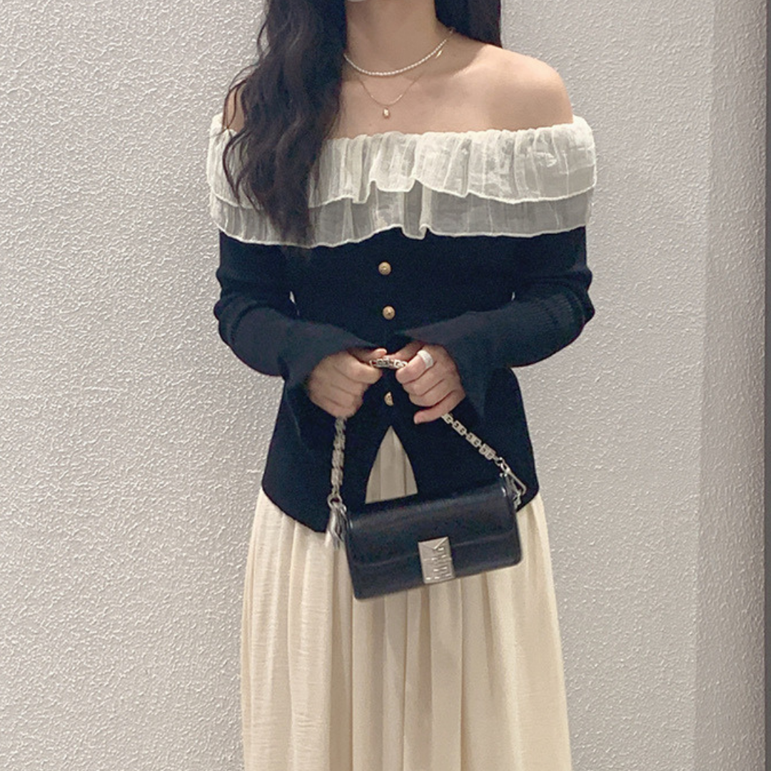 ruffled one shoulder sweater lf2601