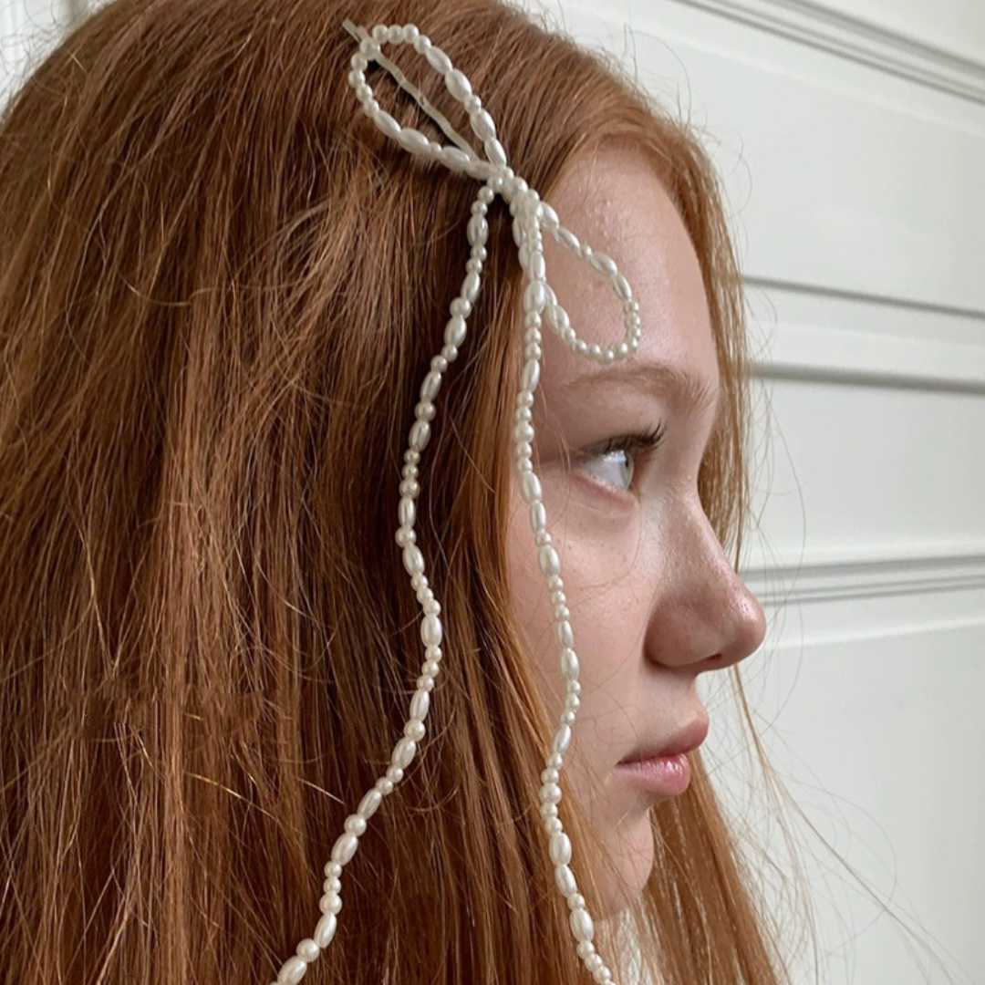 ribbon pearl hair candy pin lf3005