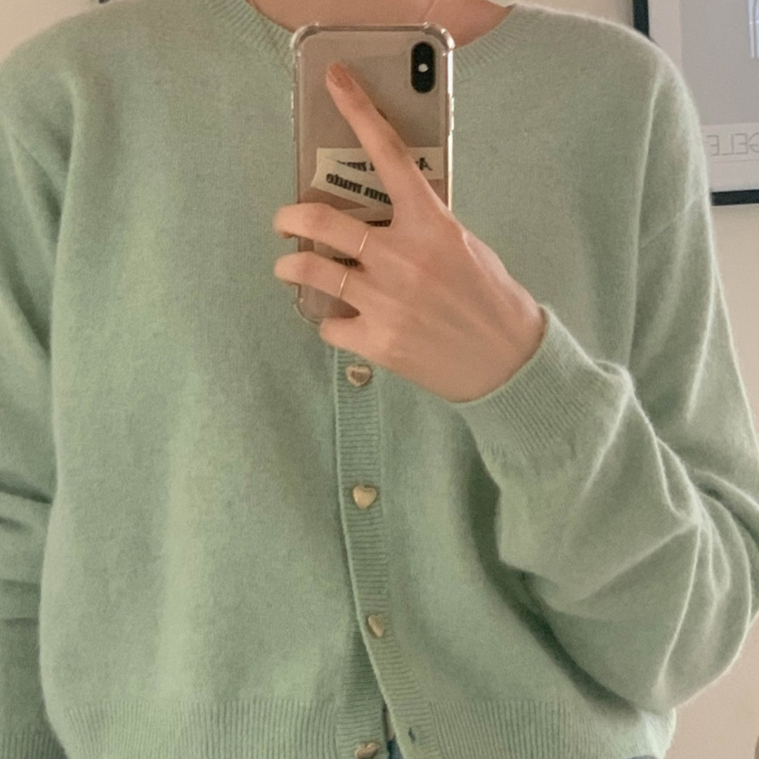 pale color heart button knit cardigan lf2535