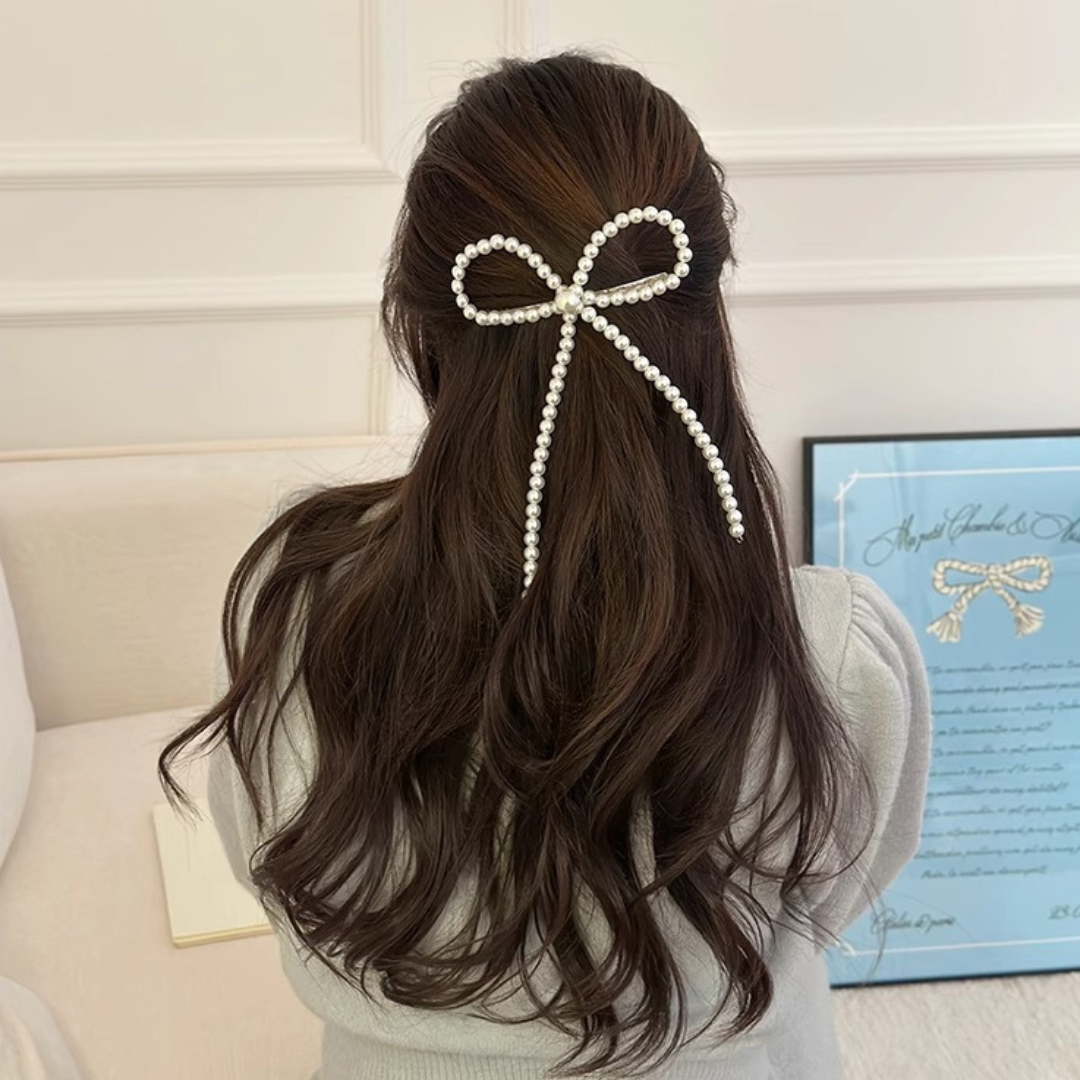 pearl ribbon barrette lf3241【即納】