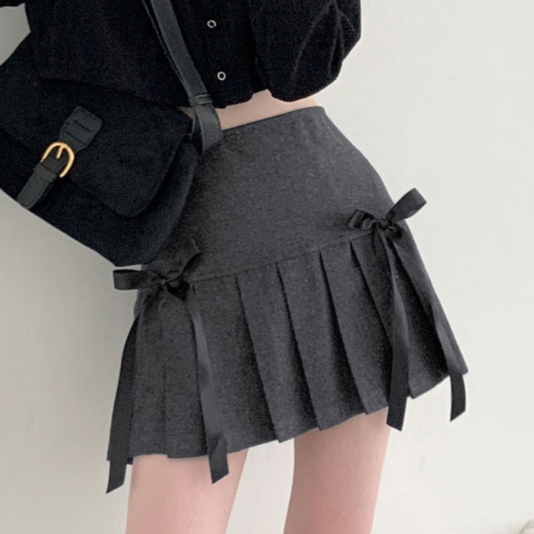 【即納】side ribbon pleated skirt lf-s1013