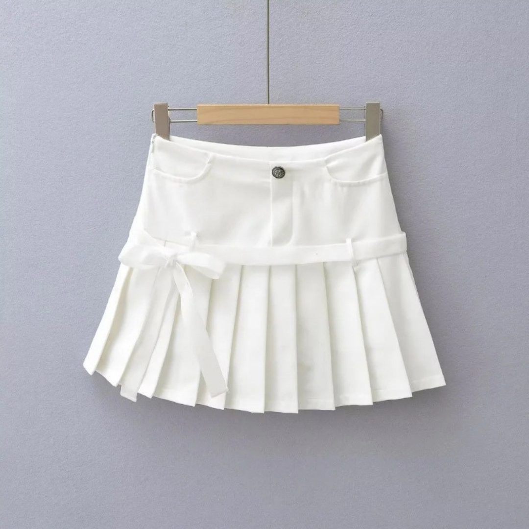 circumferential ribbon pleated skirt lf3167-1【即納】