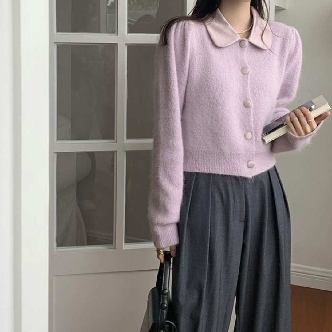 knit cardigan with collar lf2590