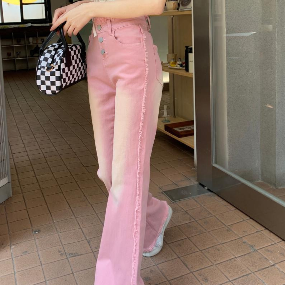 pink flare denim pants lf3095