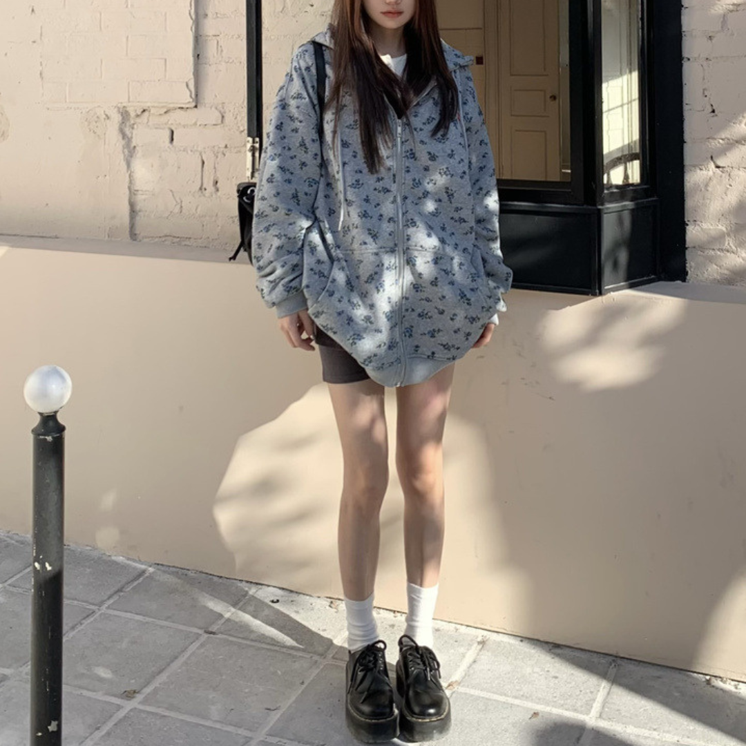 floral pattern hoodie lf3138