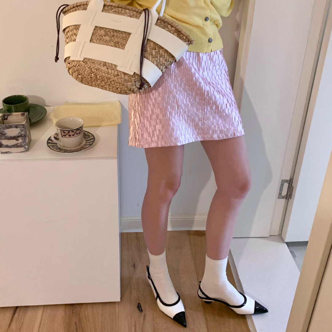 shiny satin mini skirt lf3017