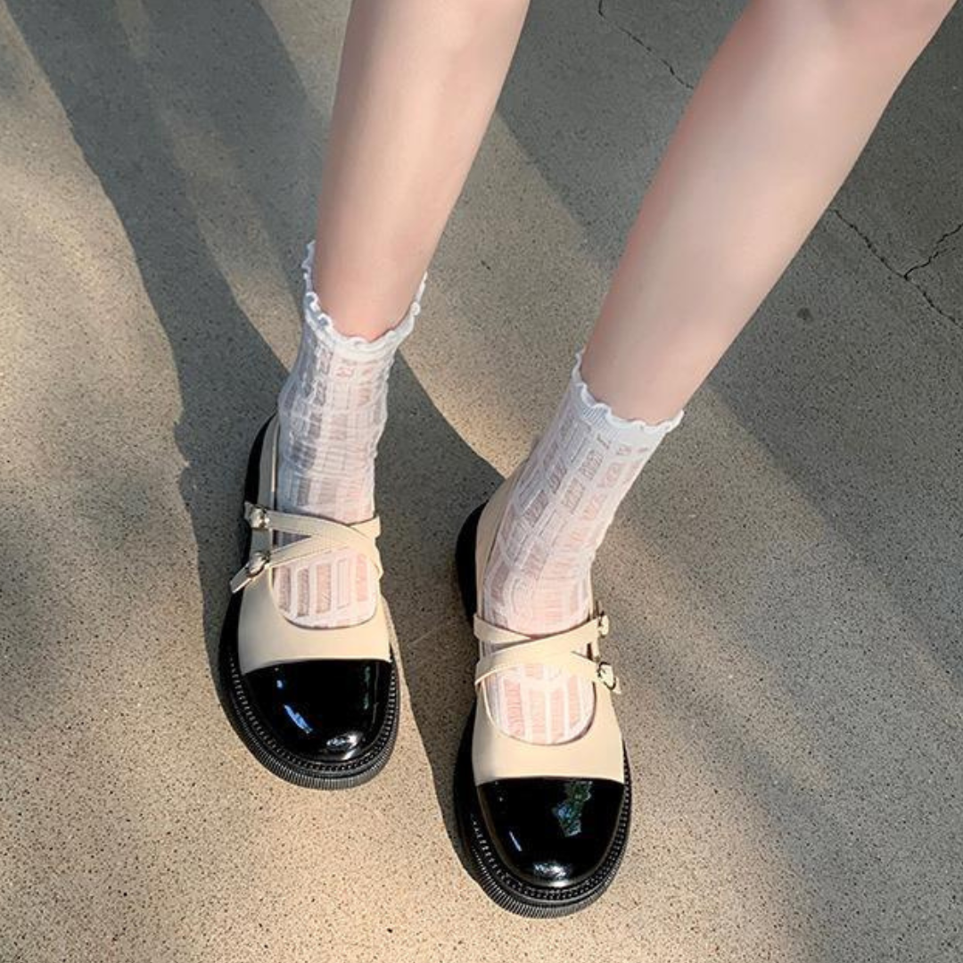bicolor double strap pumps lf2560