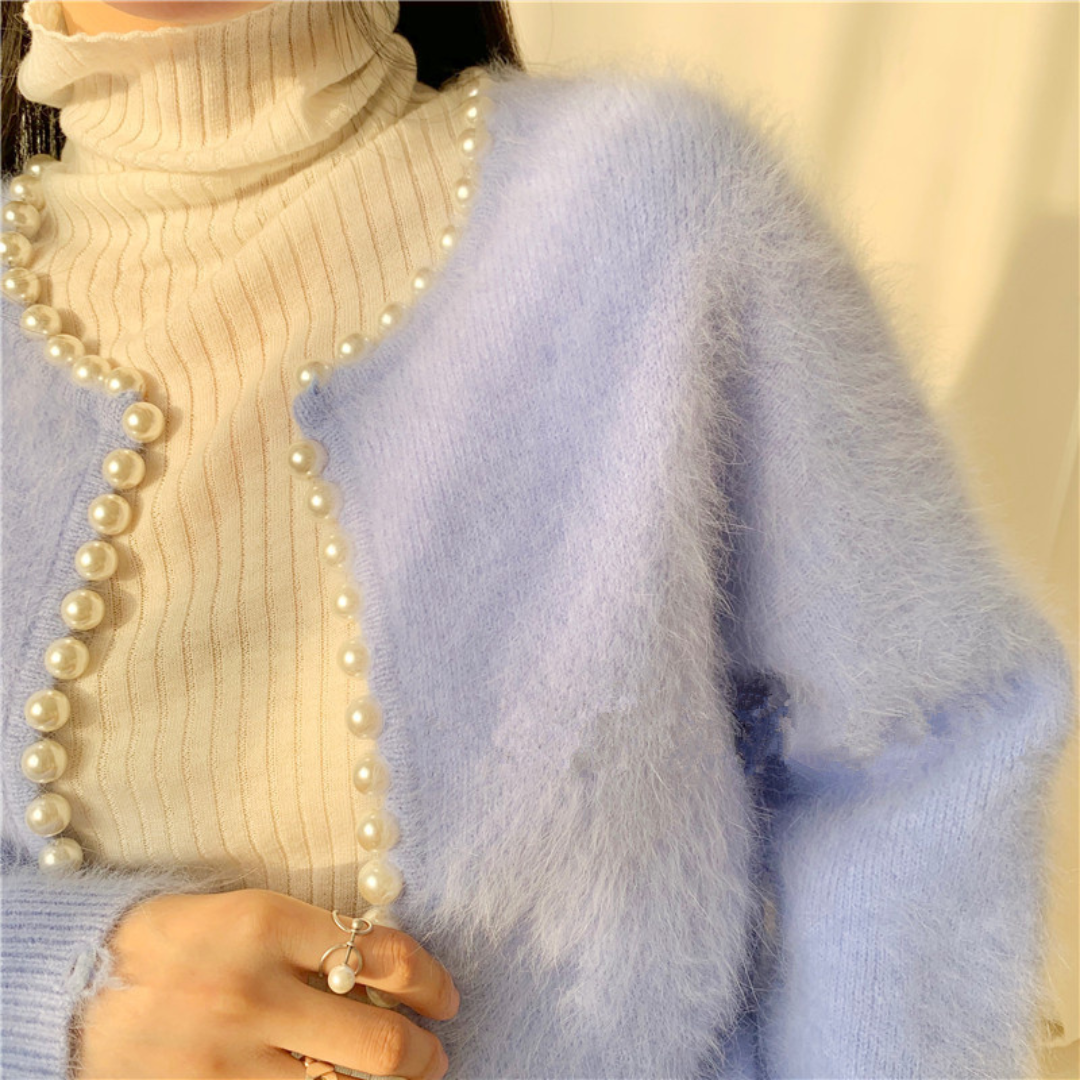 pearl mohair knit cardigan lf2546