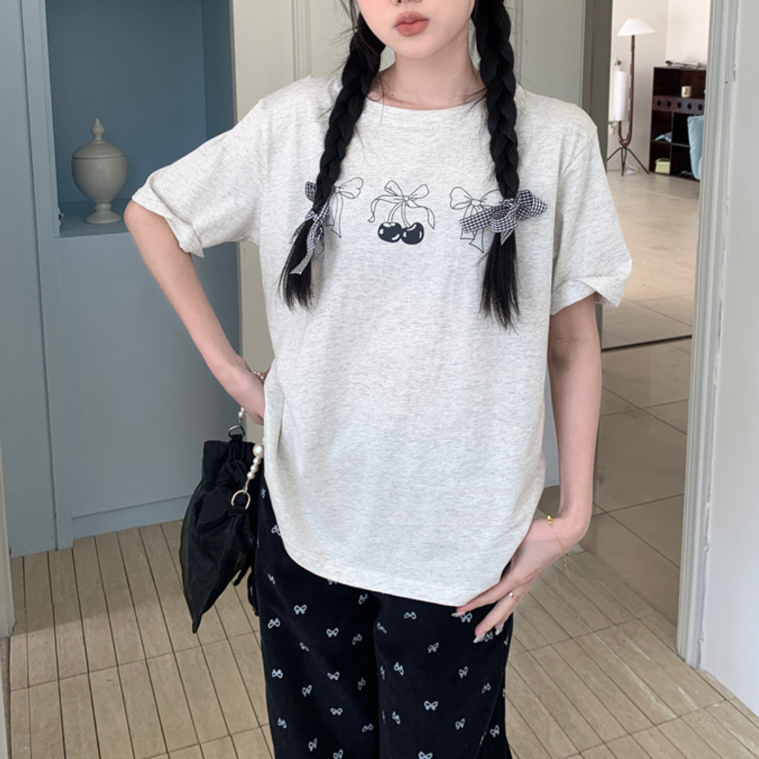 【即納】Cherry print T-shirt lf3281
