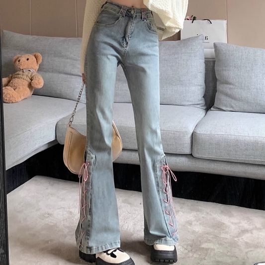 lace up flare denim lf2964