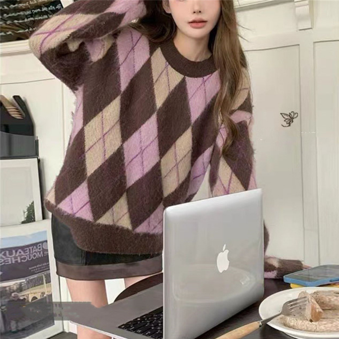 diamond check sweater lf2666