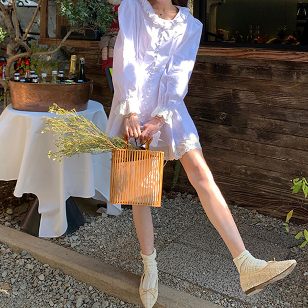【即納】lace frill white french onepiece lf-s1037-1