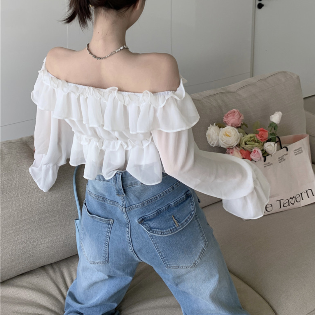 chiffon ruffle tops lf3069