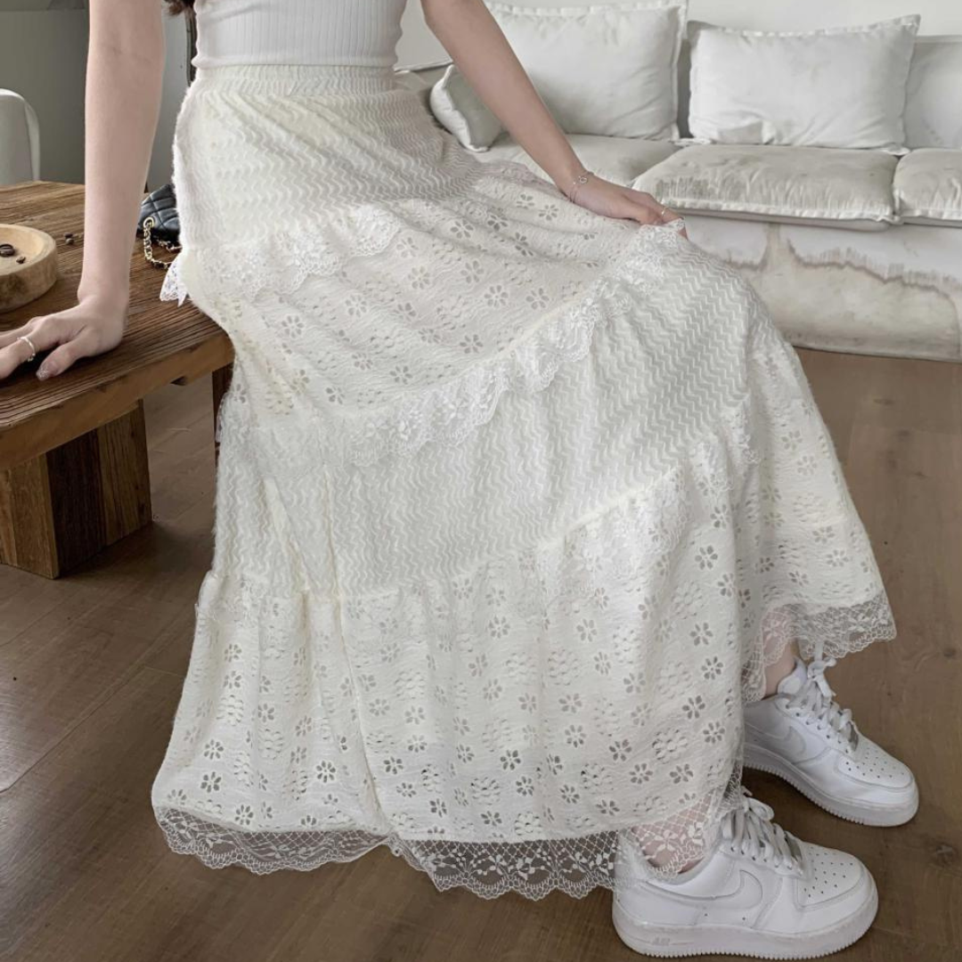 【Ranking2位】【即納】lace rubber long skirt lf3235