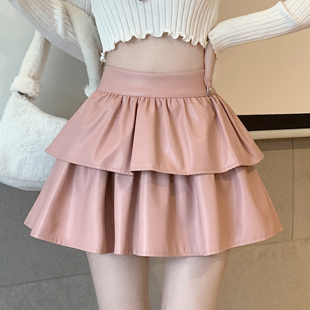 leather tiered frill mini skirt lf2576