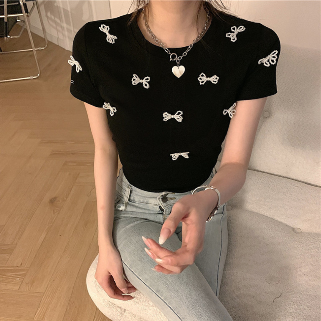 【即納】pearl ribbon t-shirt lf3000