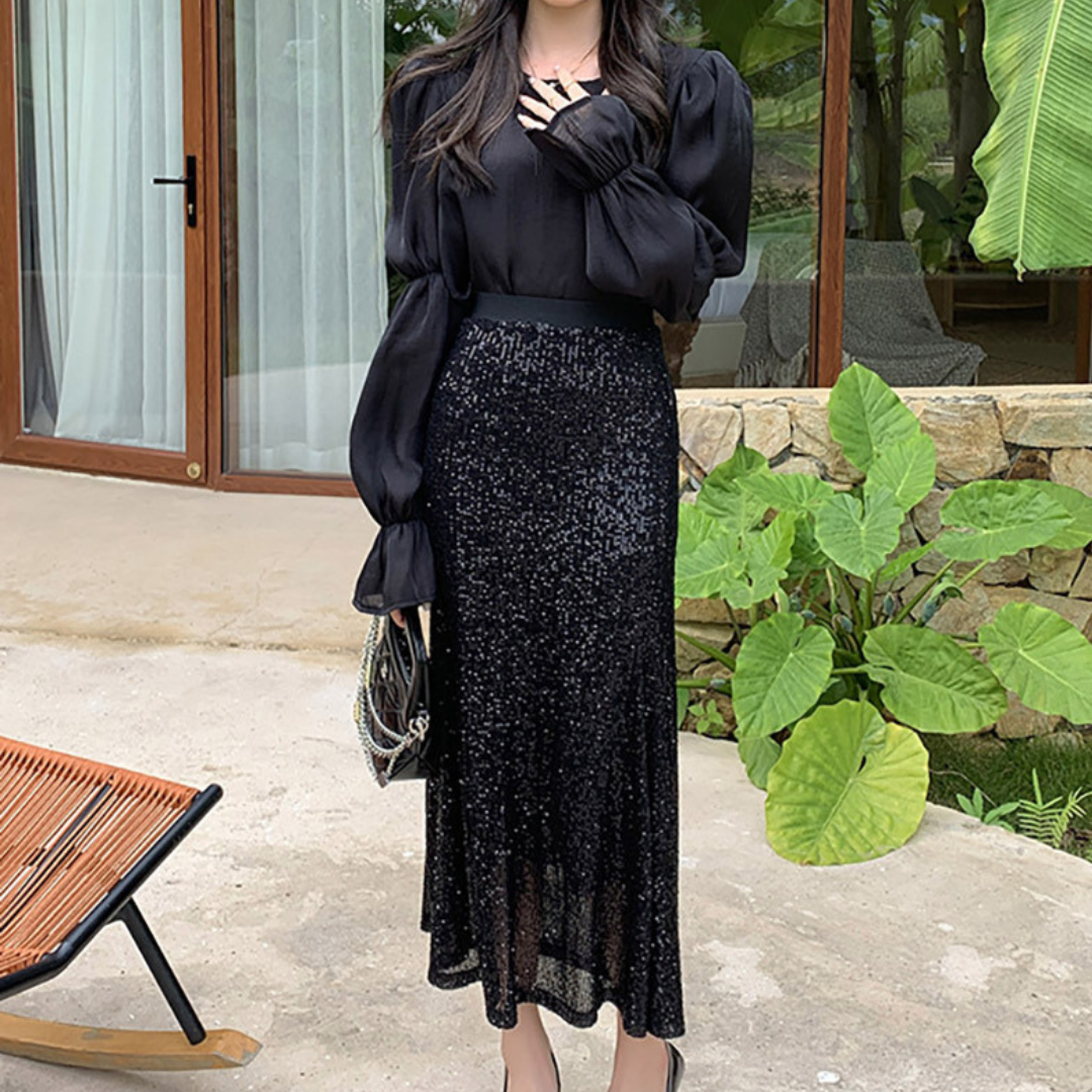 sequin long skirt lf2710