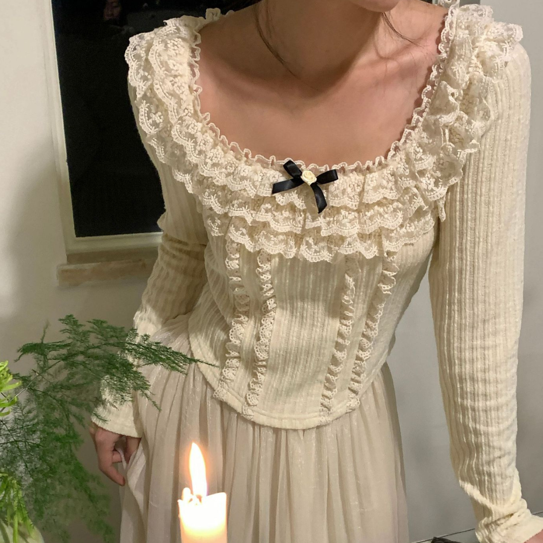 lace ruffle lovely tops lf3116