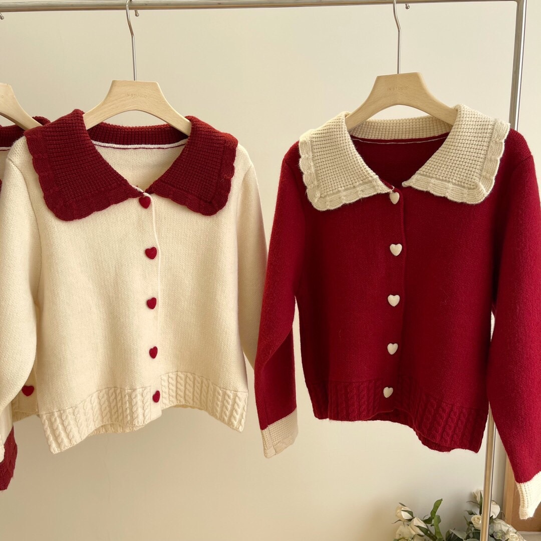 bicolor heart button knit cardigan lf2538