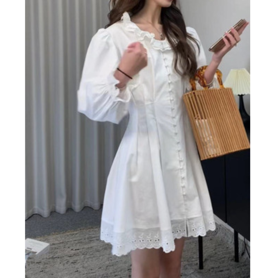 【即納】lace frill white french onepiece lf-s1037-1