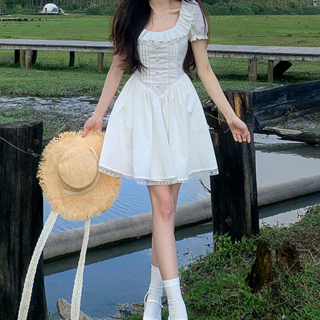 short sleeve ruffle girly onepiece lf3134