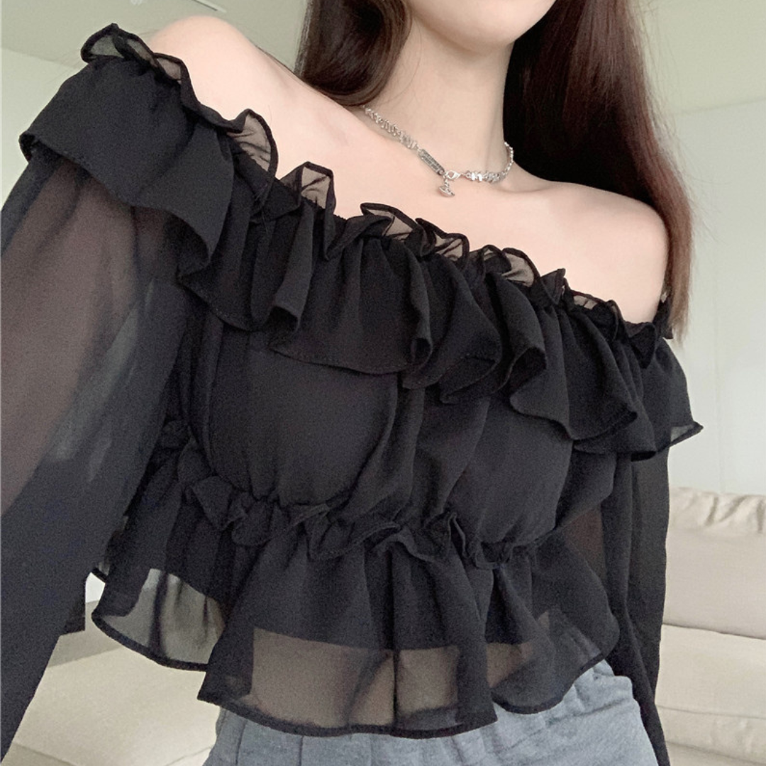 chiffon ruffle tops lf3069