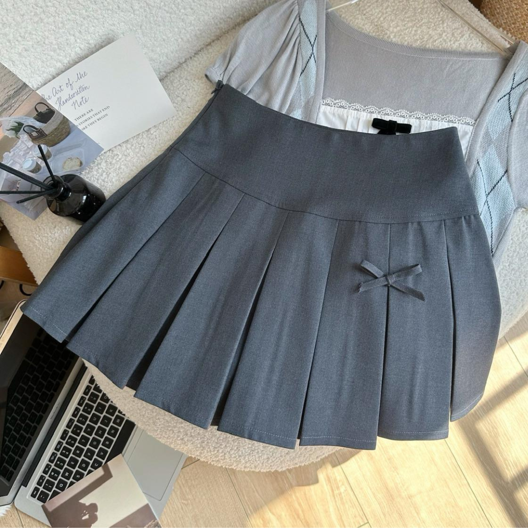 mini ribbon box pleats skirt lf2525