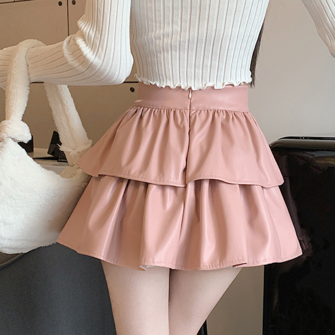 leather tiered frill mini skirt lf2576