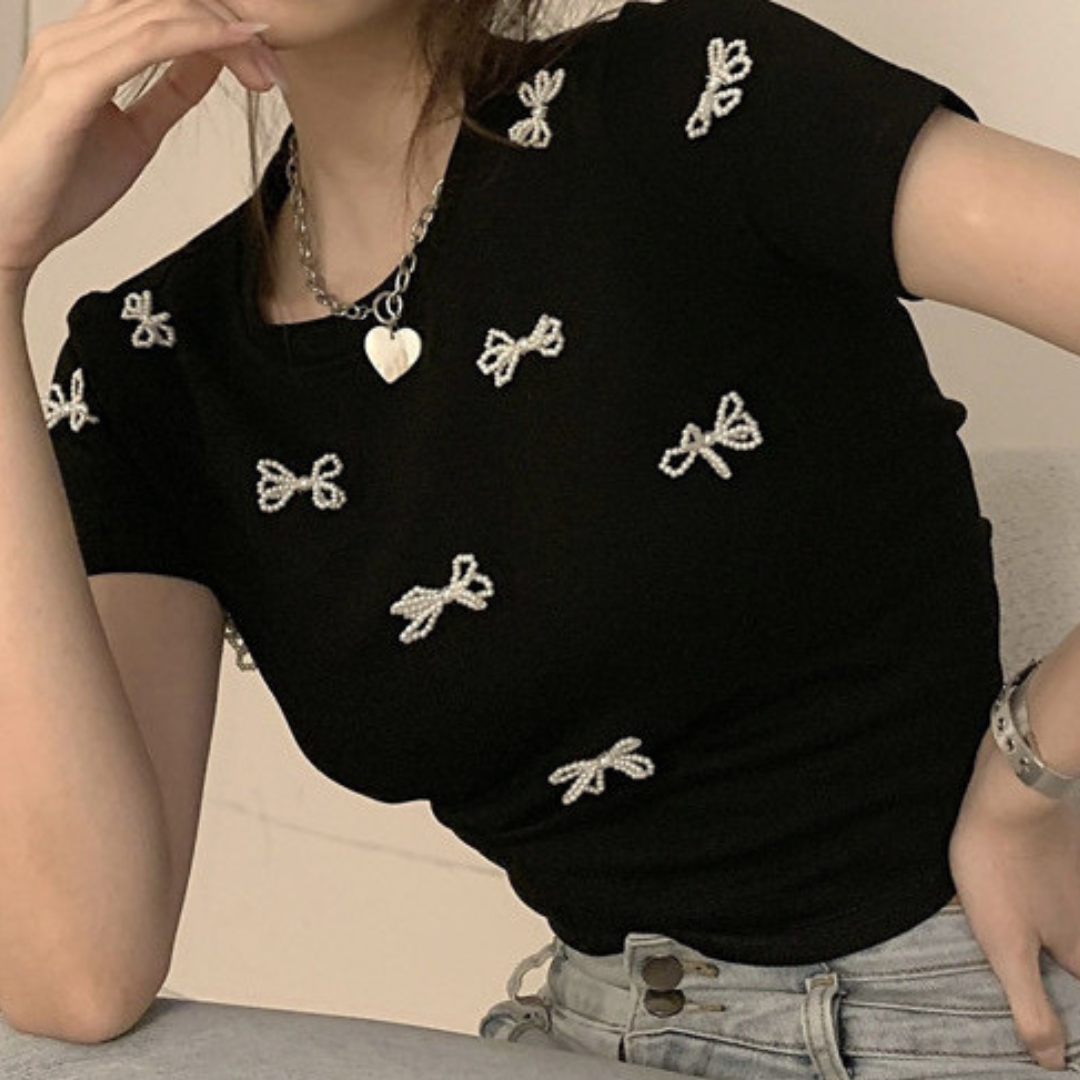 【即納】pearl ribbon t-shirt lf3000