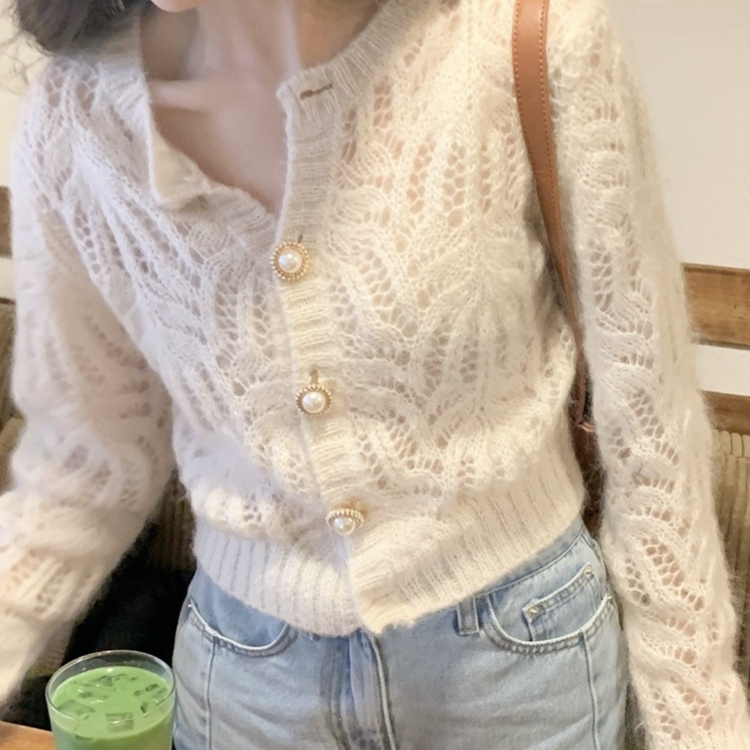 pearl button crochet knit cardigan lf2569