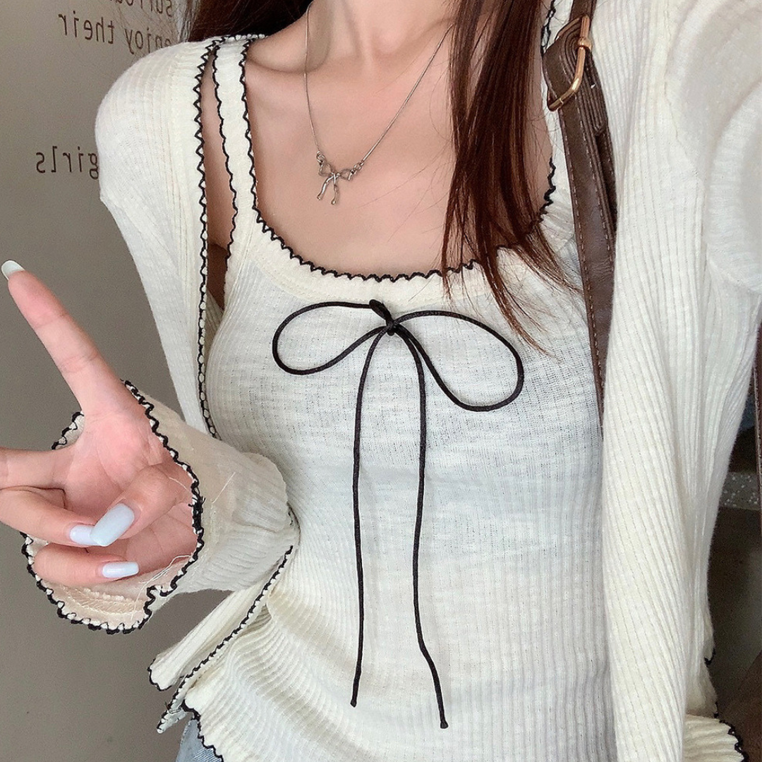 ribbon cami long sleeve cardigan lf3193